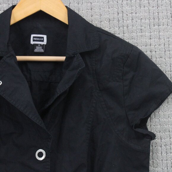 Renuar Shirt Womens Size 12 Black Button Down Short Sleeve Pockets Collared - Picture 2 of 9
